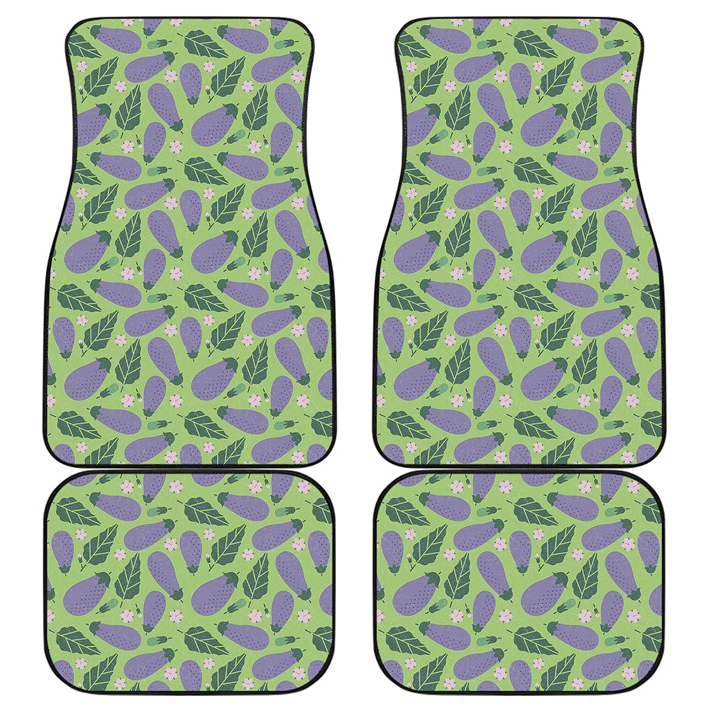 Eggplant With Leaves And Flowers Print Front and Back Car Floor Mats