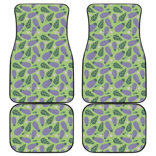 Eggplant With Leaves And Flowers Print Front and Back Car Floor Mats