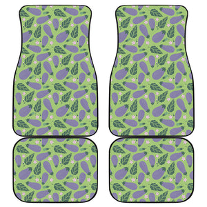 Eggplant With Leaves And Flowers Print Front and Back Car Floor Mats