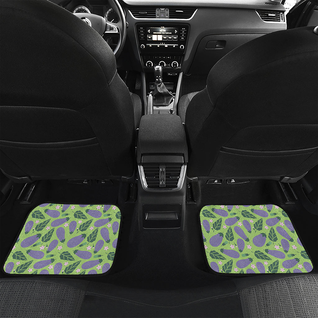 Eggplant With Leaves And Flowers Print Front and Back Car Floor Mats