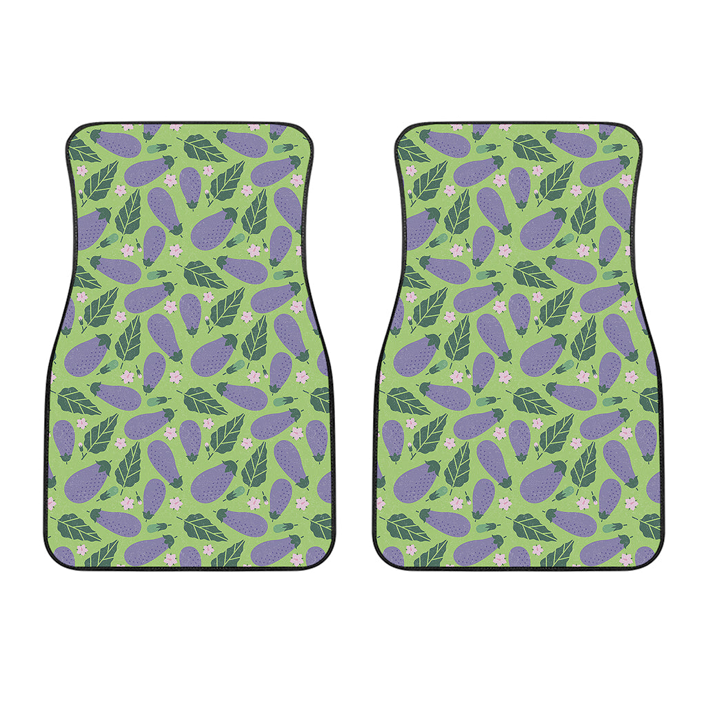 Eggplant With Leaves And Flowers Print Front Car Floor Mats