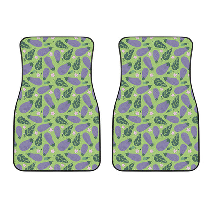 Eggplant With Leaves And Flowers Print Front Car Floor Mats