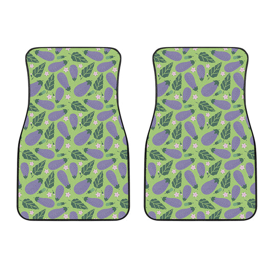 Eggplant With Leaves And Flowers Print Front Car Floor Mats