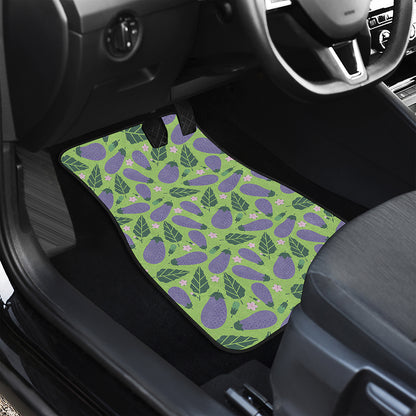 Eggplant With Leaves And Flowers Print Front Car Floor Mats