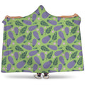 Eggplant With Leaves And Flowers Print Hooded Blanket