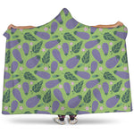 Eggplant With Leaves And Flowers Print Hooded Blanket