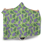 Eggplant With Leaves And Flowers Print Hooded Blanket