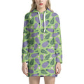 Eggplant With Leaves And Flowers Print Pullover Hoodie Dress