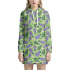 Eggplant With Leaves And Flowers Print Hoodie Dress