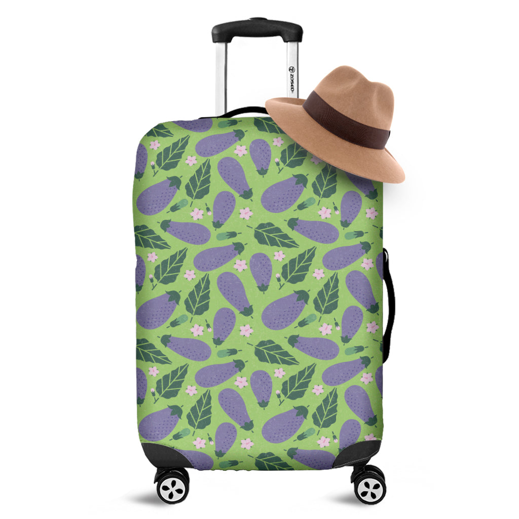 Eggplant With Leaves And Flowers Print Luggage Cover