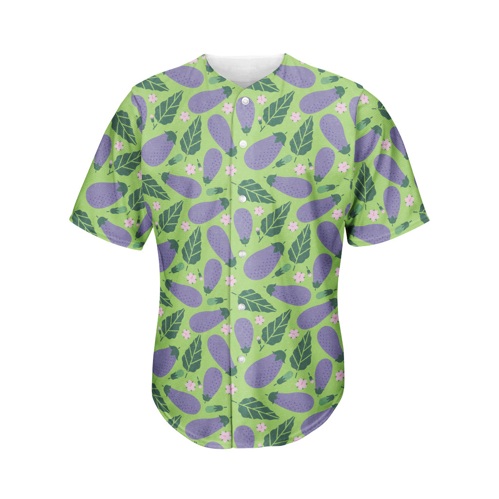 Eggplant With Leaves And Flowers Print Men's Baseball Jersey
