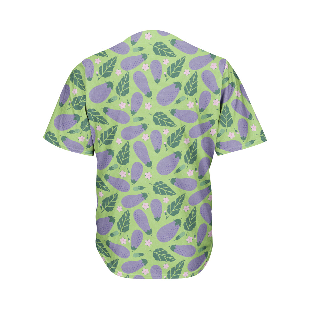 Eggplant With Leaves And Flowers Print Men's Baseball Jersey