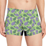 Eggplant With Leaves And Flowers Print Men's Boxer Briefs