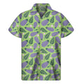 Eggplant With Leaves And Flowers Print Men's Short Sleeve Shirt