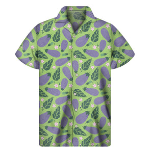 Eggplant With Leaves And Flowers Print Men's Short Sleeve Shirt