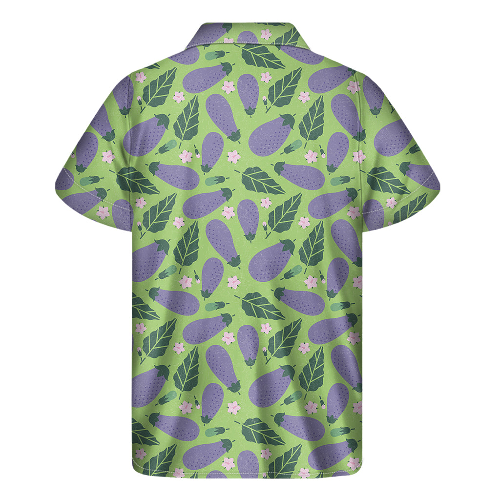 Eggplant With Leaves And Flowers Print Men's Short Sleeve Shirt