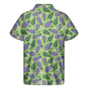 Eggplant With Leaves And Flowers Print Men's Short Sleeve Shirt