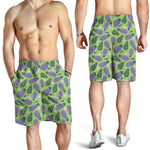 Eggplant With Leaves And Flowers Print Men's Shorts