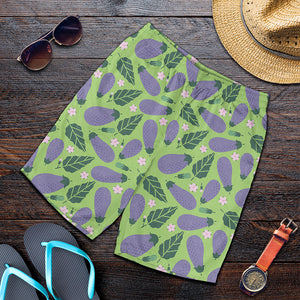 Eggplant With Leaves And Flowers Print Men's Shorts