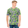 Eggplant With Leaves And Flowers Print Men's T-Shirt