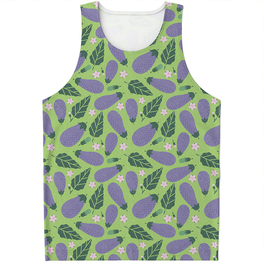 Eggplant With Leaves And Flowers Print Men's Tank Top