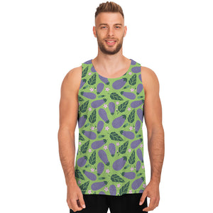 Eggplant With Leaves And Flowers Print Men's Tank Top