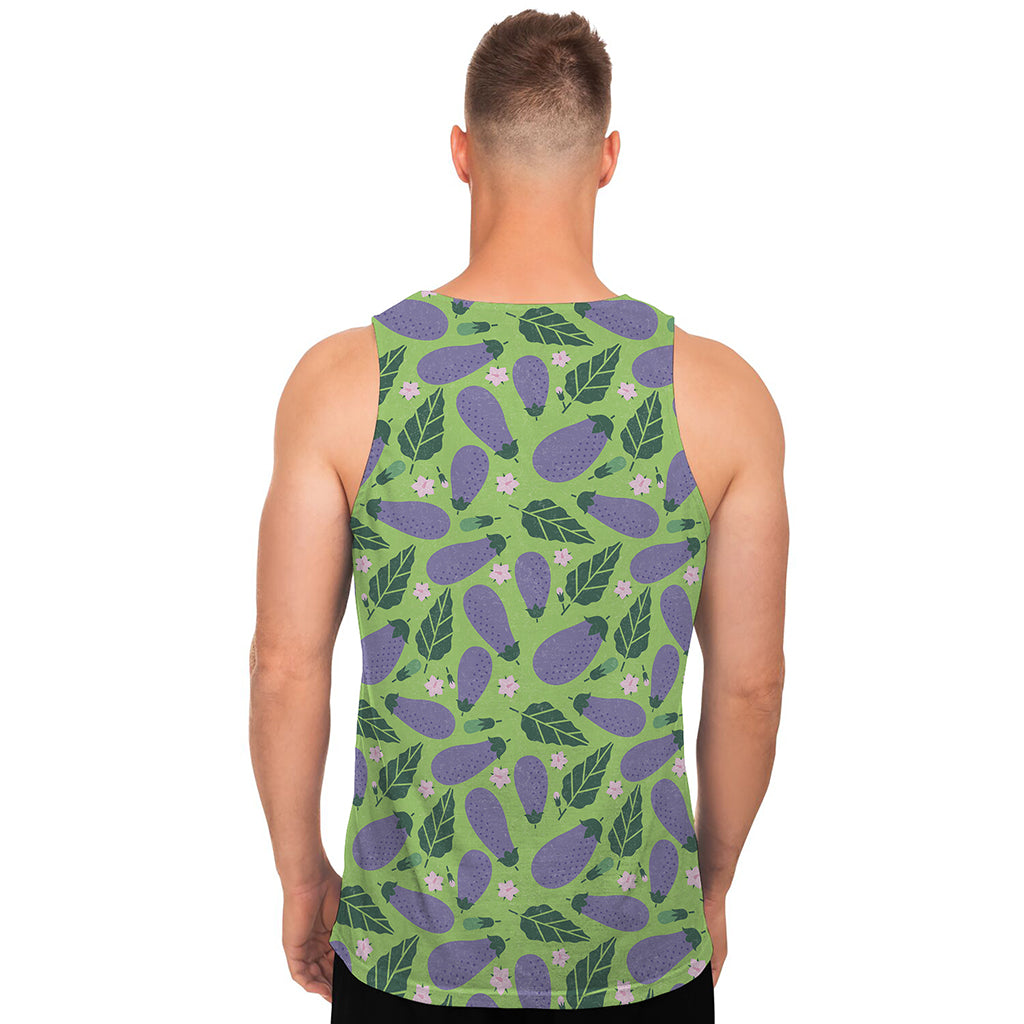 Eggplant With Leaves And Flowers Print Men's Tank Top