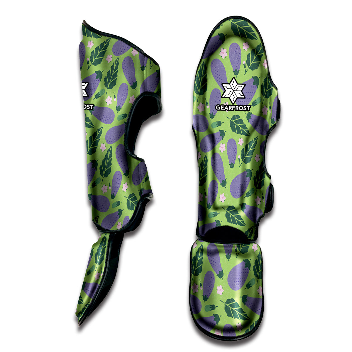 Eggplant With Leaves And Flowers Print Muay Thai Shin Guard