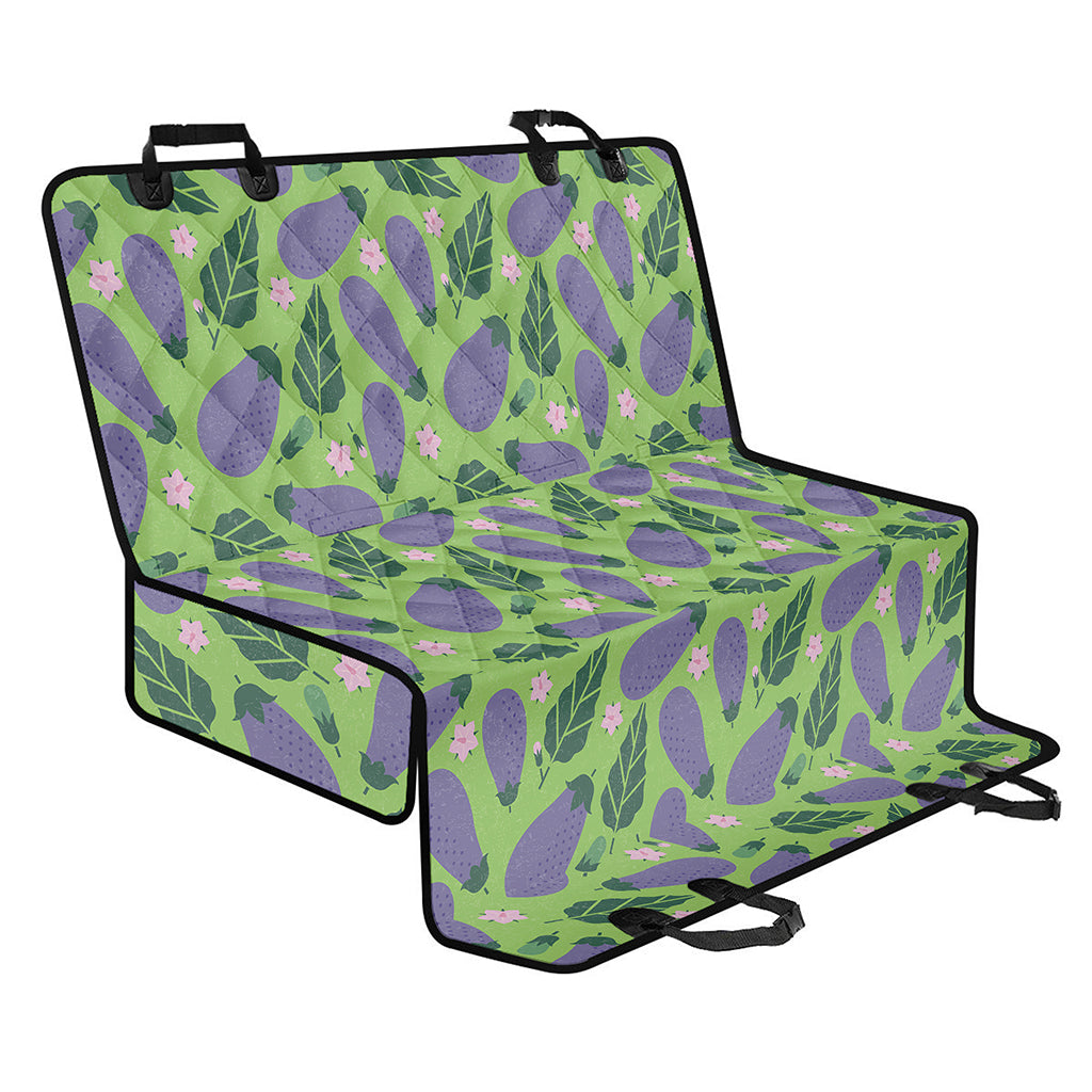 Eggplant With Leaves And Flowers Print Pet Car Back Seat Cover
