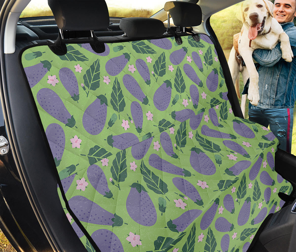 Eggplant With Leaves And Flowers Print Pet Car Back Seat Cover
