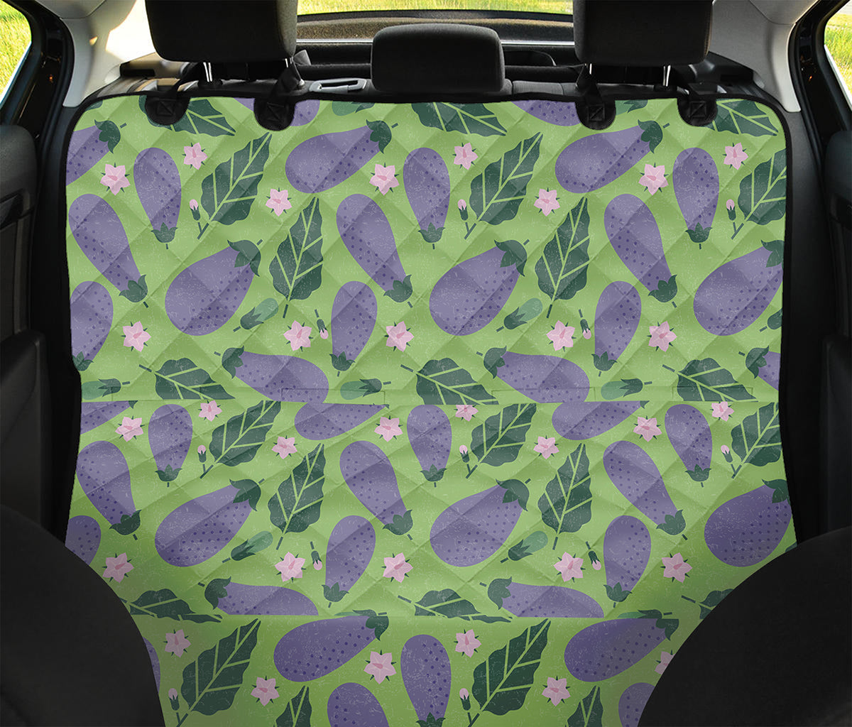 Eggplant With Leaves And Flowers Print Pet Car Back Seat Cover