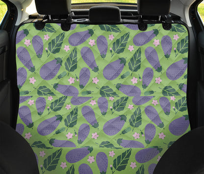 Eggplant With Leaves And Flowers Print Pet Car Back Seat Cover