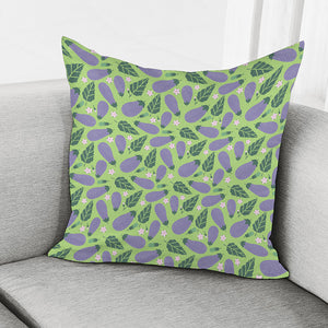 Eggplant With Leaves And Flowers Print Pillow Cover