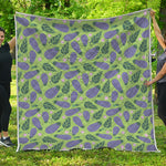 Eggplant With Leaves And Flowers Print Quilt