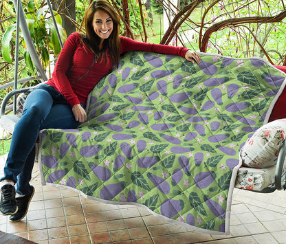 Eggplant With Leaves And Flowers Print Quilt