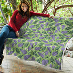 Eggplant With Leaves And Flowers Print Quilt