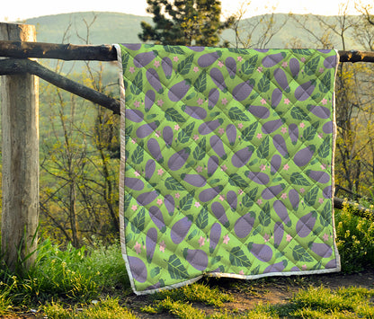 Eggplant With Leaves And Flowers Print Quilt