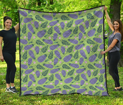 Eggplant With Leaves And Flowers Print Quilt