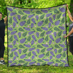 Eggplant With Leaves And Flowers Print Quilt