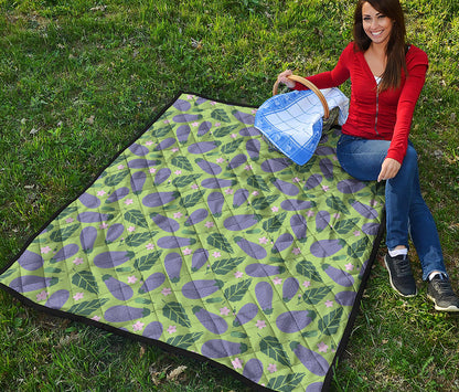 Eggplant With Leaves And Flowers Print Quilt