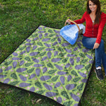Eggplant With Leaves And Flowers Print Quilt