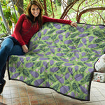 Eggplant With Leaves And Flowers Print Quilt