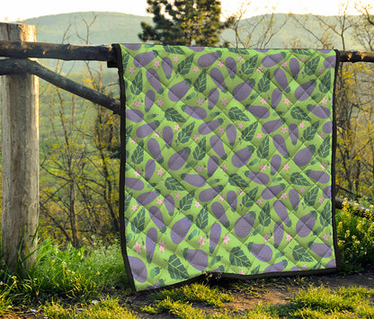 Eggplant With Leaves And Flowers Print Quilt