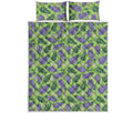 Eggplant With Leaves And Flowers Print Quilt Bed Set