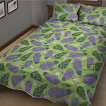 Eggplant With Leaves And Flowers Print Quilt Bed Set