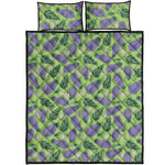 Eggplant With Leaves And Flowers Print Quilt Bed Set