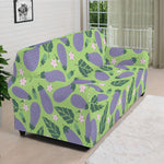 Eggplant With Leaves And Flowers Print Sofa Cover