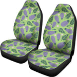 Eggplant With Leaves And Flowers Print Universal Fit Car Seat Covers
