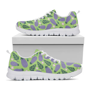 Eggplant With Leaves And Flowers Print White Sneakers