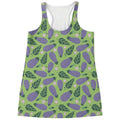Eggplant With Leaves And Flowers Print Women's Racerback Tank Top